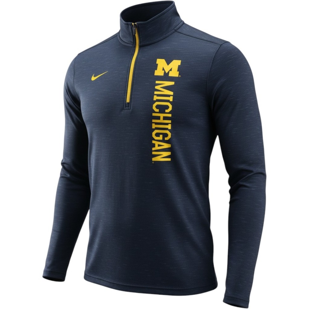 Nike Michigan Wolverines Quarter Zip Mens XL Navy Dri-FIT Space Dye Pullover
